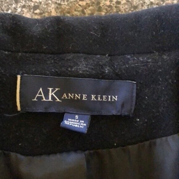 Ann Klein Coat Black Wool Blend Huge Lapels Collar Midi Trench Jacket Small - Picture 4 of 6